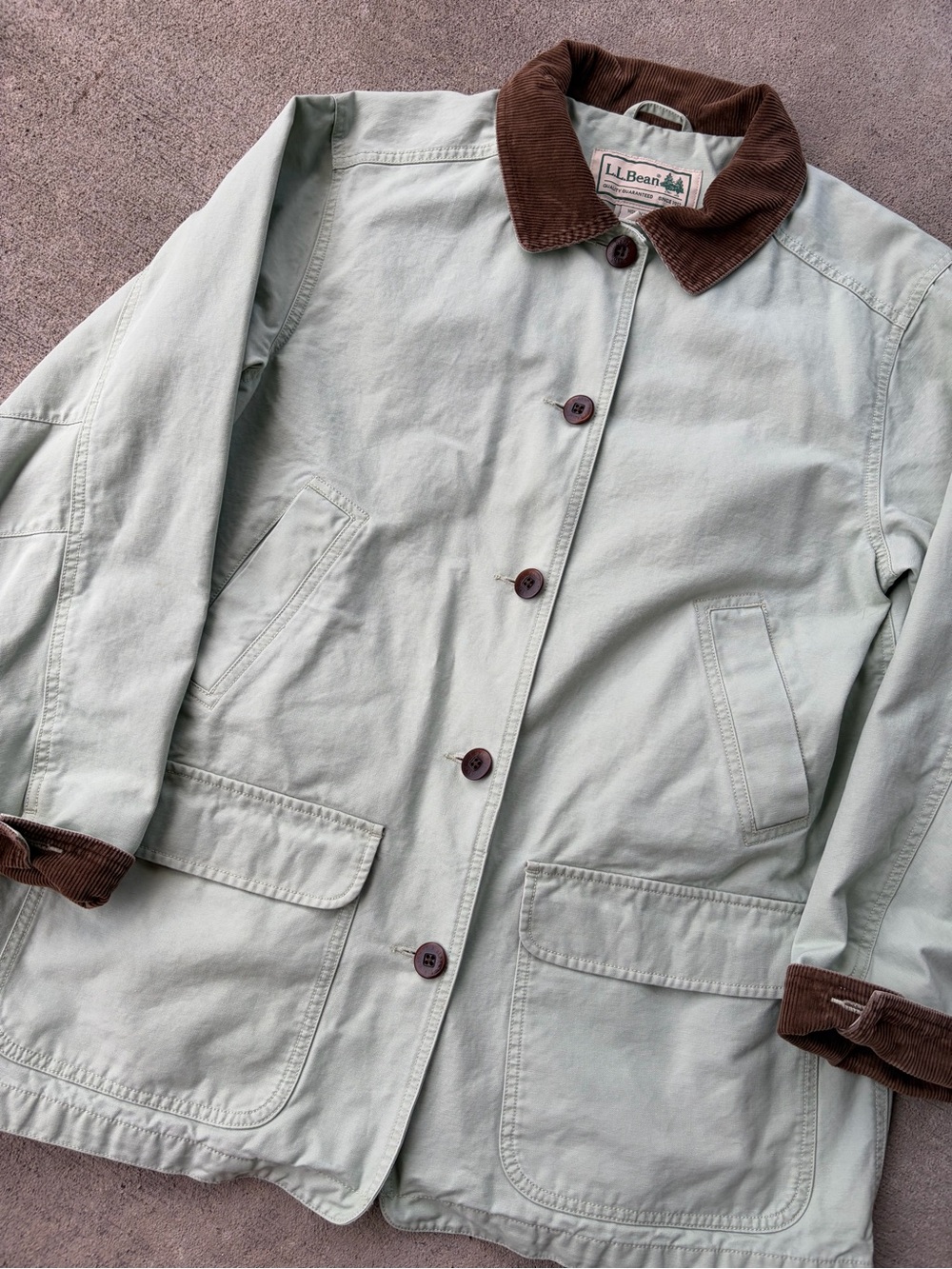 Vintage 90s LLbean pistachio mint light green chore jacket barn coat corduroy - Picture 5 of 9